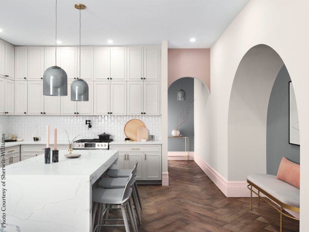 Sherwin-Williams color trend mantra palette kitchen, pink