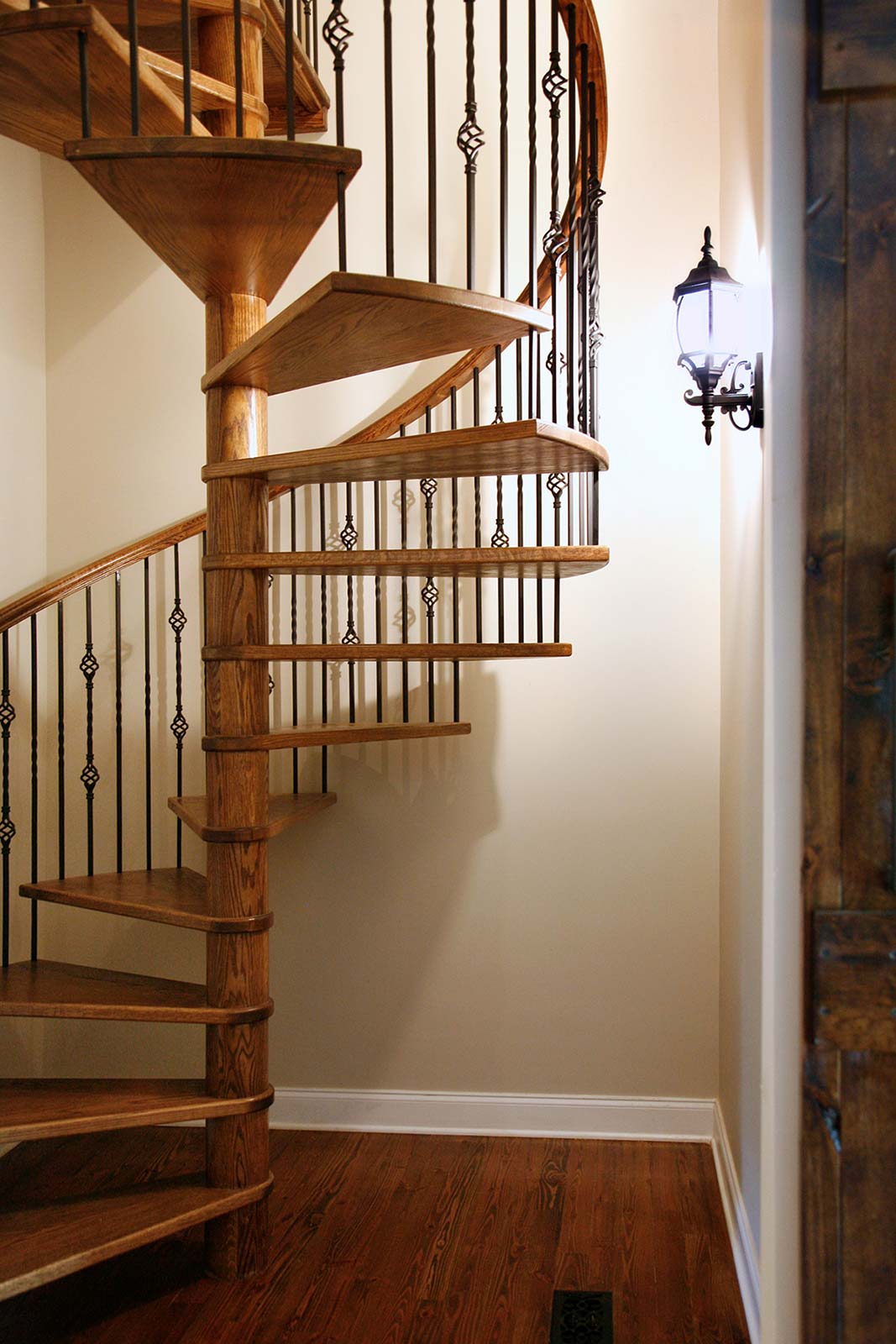Elegant wooden spiral stairway