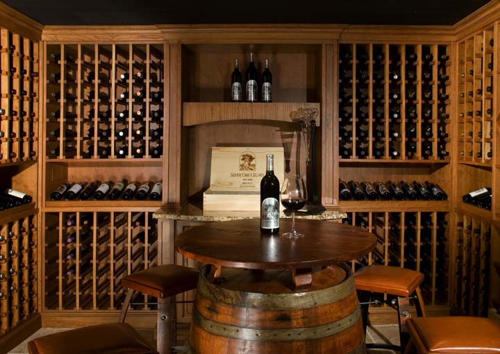 Wine racks in custom built wine cellar