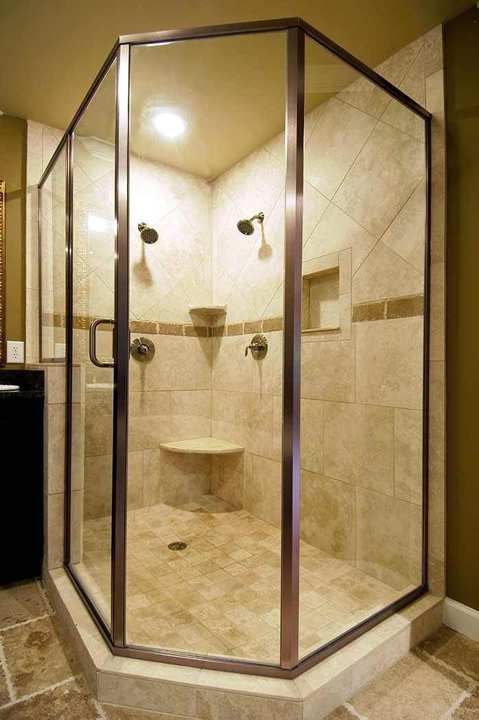 Corner shower with glass surround